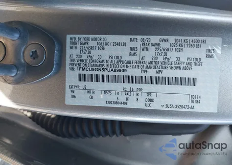 2023 Ford Escape Active из США, поврежденный, VIN 1FMCU9GN5PUA89909